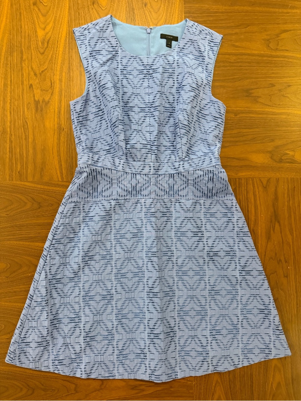 J. Crew Size 6 Blue Patterned Sleeveless A-Line Dress